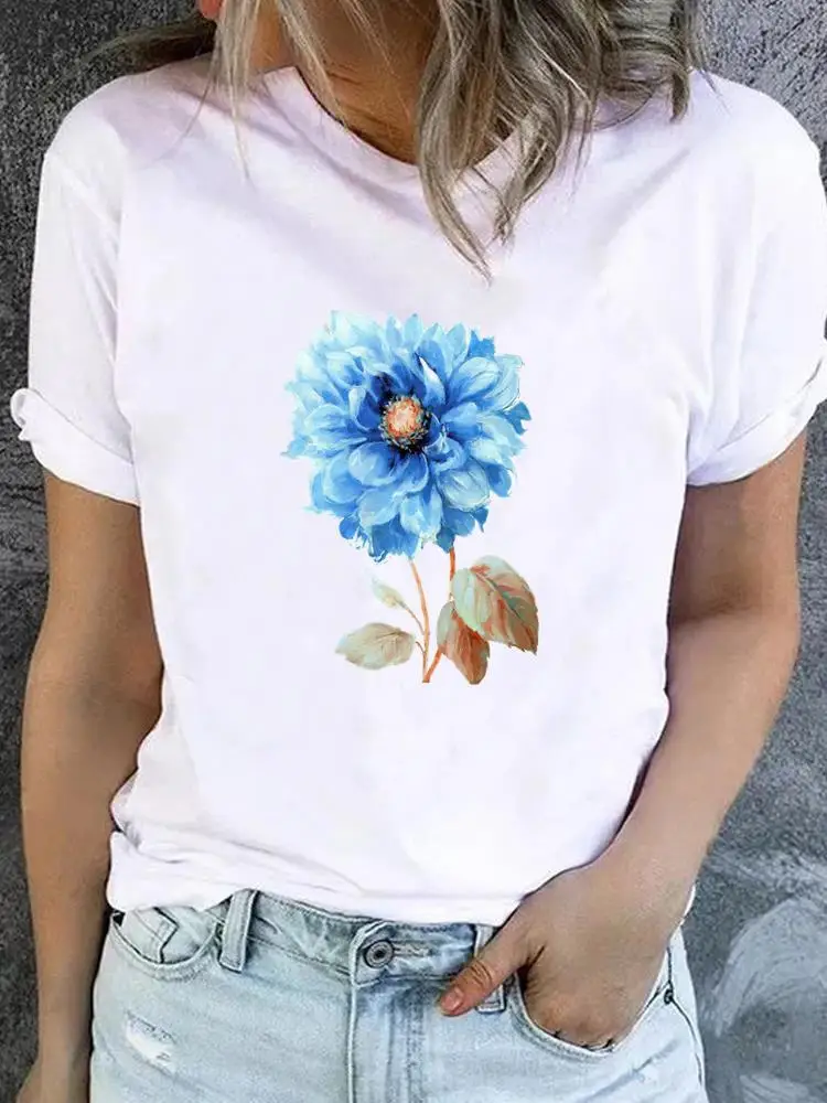 Flower Sweet Trend Cute 90s T-shirt Ladies Fashion Basic Women Graphic Short Sleeve Clothing Tee Top Clothes Print T Shirt