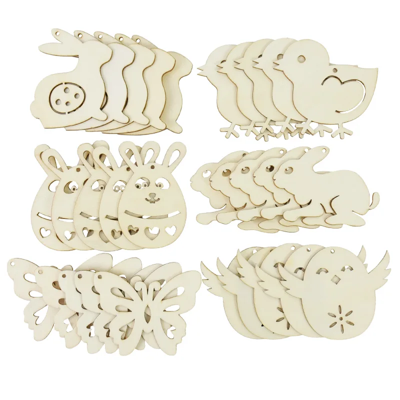 10Pcs Easter Decoration Wood Rabbit Chick Hen Egg DIY Unpainted Wooden Craft Kids Handmade Graffiti Gifts Party Supplies |