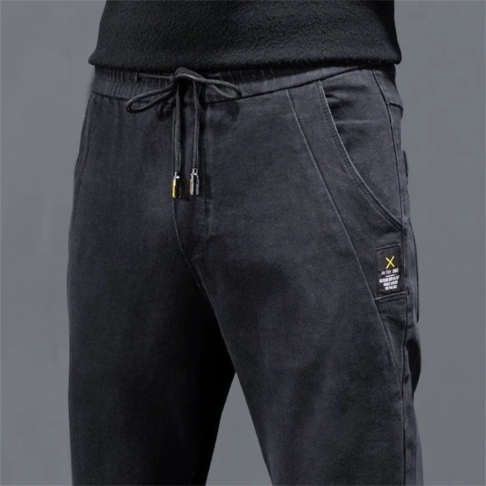 2024 New Hip Hop Jeans Pants Men Loose Joggers Denim Casual Sweatpants Korea Ankle Length Trousers Streetwear Male Clothes