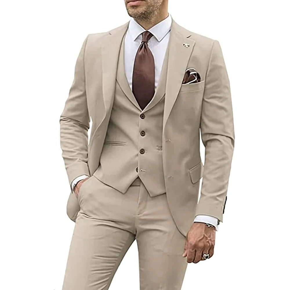 Male Suit Party Business Casual Groom Tuxedos Jacket Sets Notched Lapel Blazer Sets（Blazer + Vest + Pants）Slim Fit Costume Homme