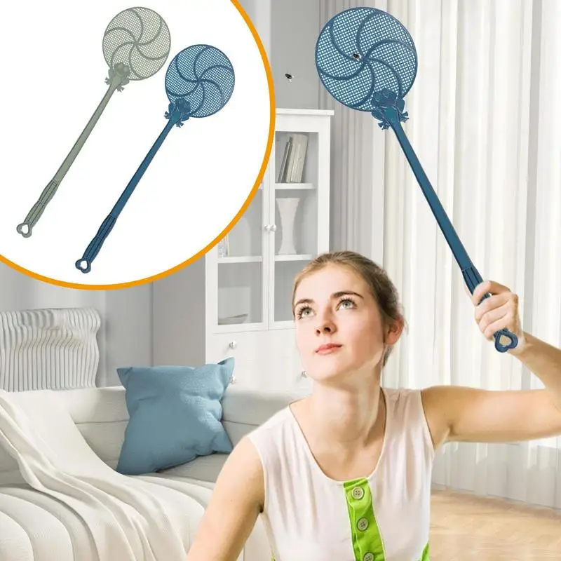 Fly Swatter for Indoors 2pcs Thicken Wall Mount Long Handle Wide Mesh for Balcony Patio Garage