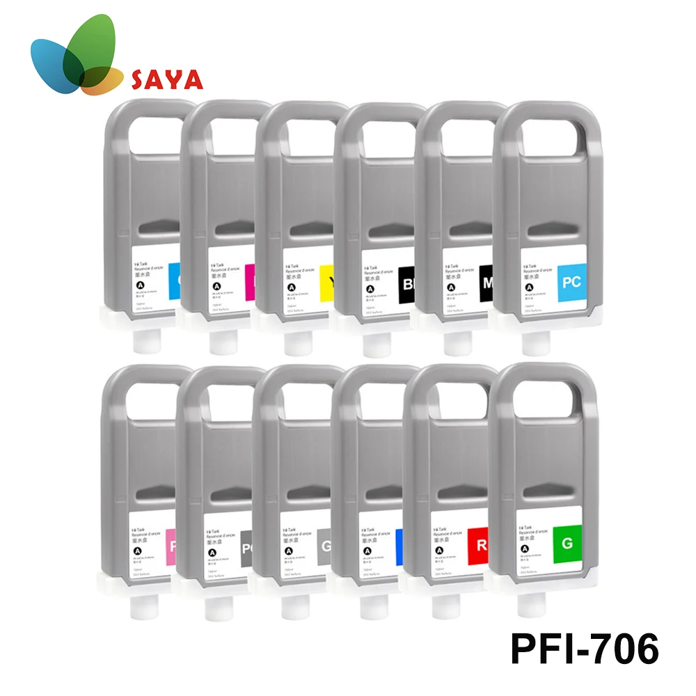 12pcs PFI-706 Compatible Ink Cartridge For Canon iPF9400 iPF8400 iPF8410 printer Cartridge 700ml with chip with Dye Ink