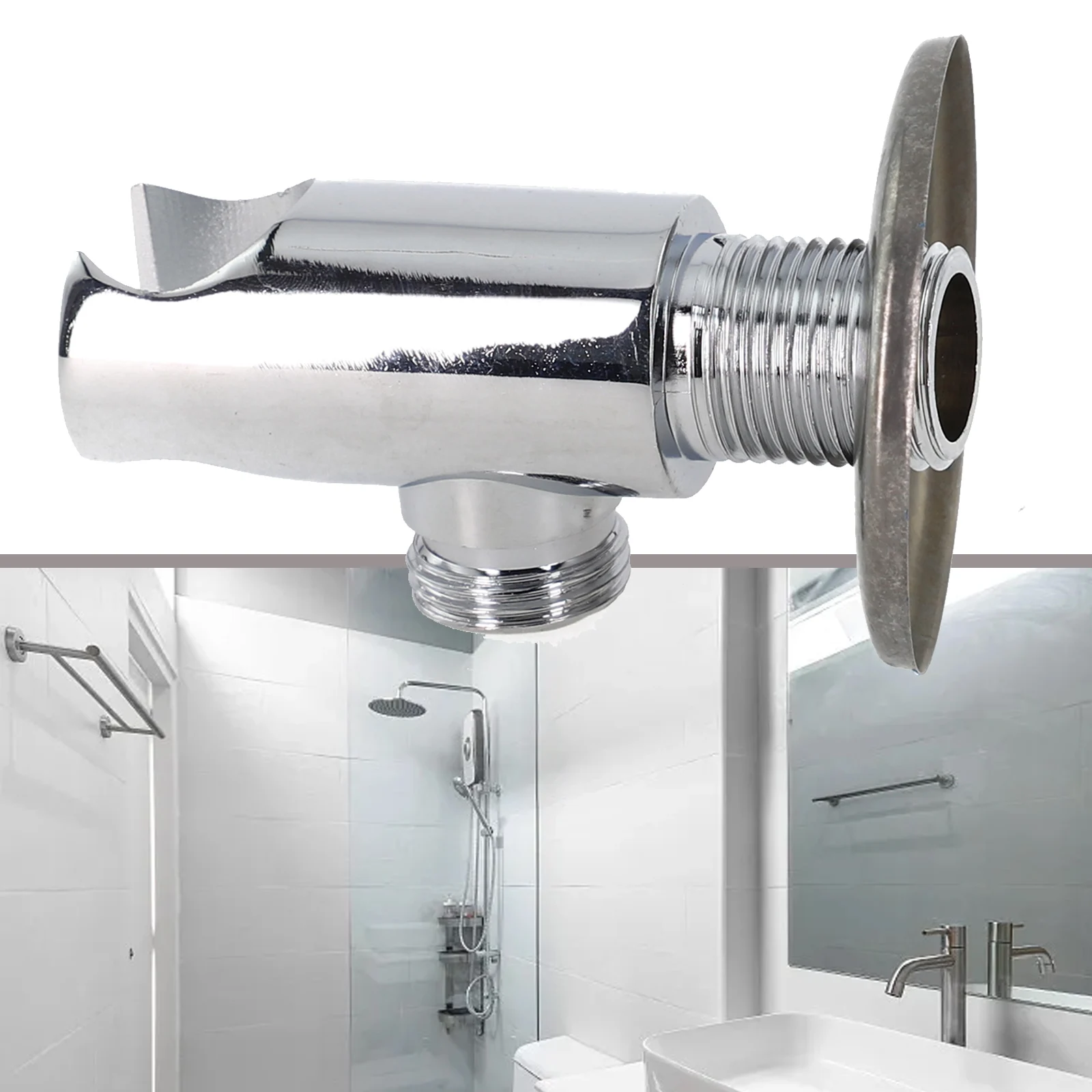 

Стильный настенный угловой соединитель для душевого шланга, держатель для головки, держатель кронштейна, прочный сплав цинка, простота установки, серебристый