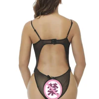 Sous-vêtements porno noirs pour femmes, soutien-gorge Transparent en dentelle, une pièce, Costumes Sexy, soutien-gorge ouvert, body sans entrejambe, ensembles de Lingerie érotique féminine 6