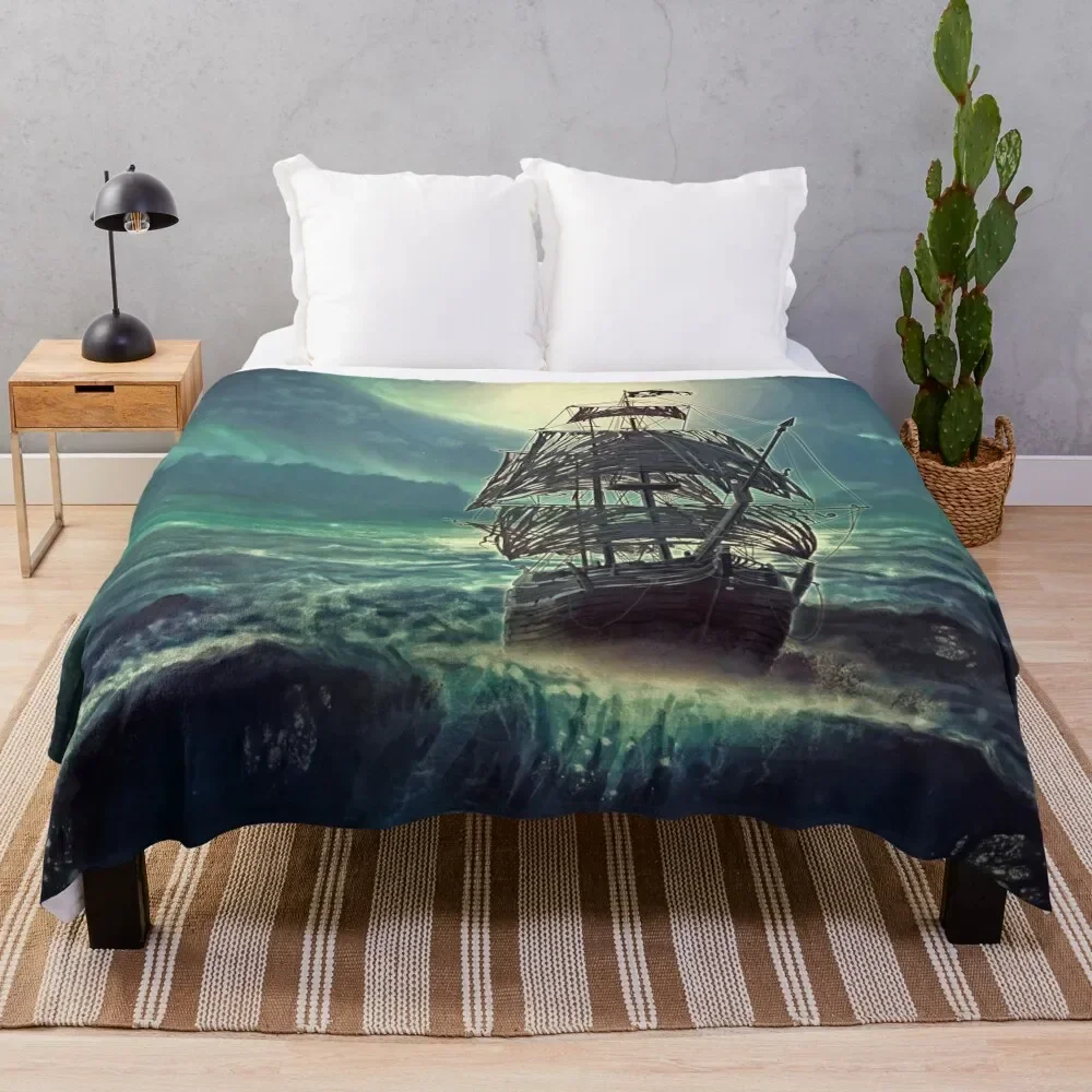 

Ghost Pirate Ship at Night Throw Blanket Beach Luxury Brand Blankets
