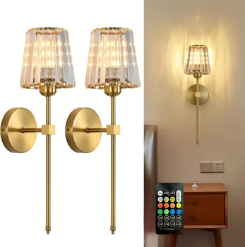 Lampade da parete in stile americano senza cablaggio, nessuna consegna di perforazione, lampadine a LED ricaricabili, lampade da parete in cristallo, luci di sfondo per la camera da letto 1