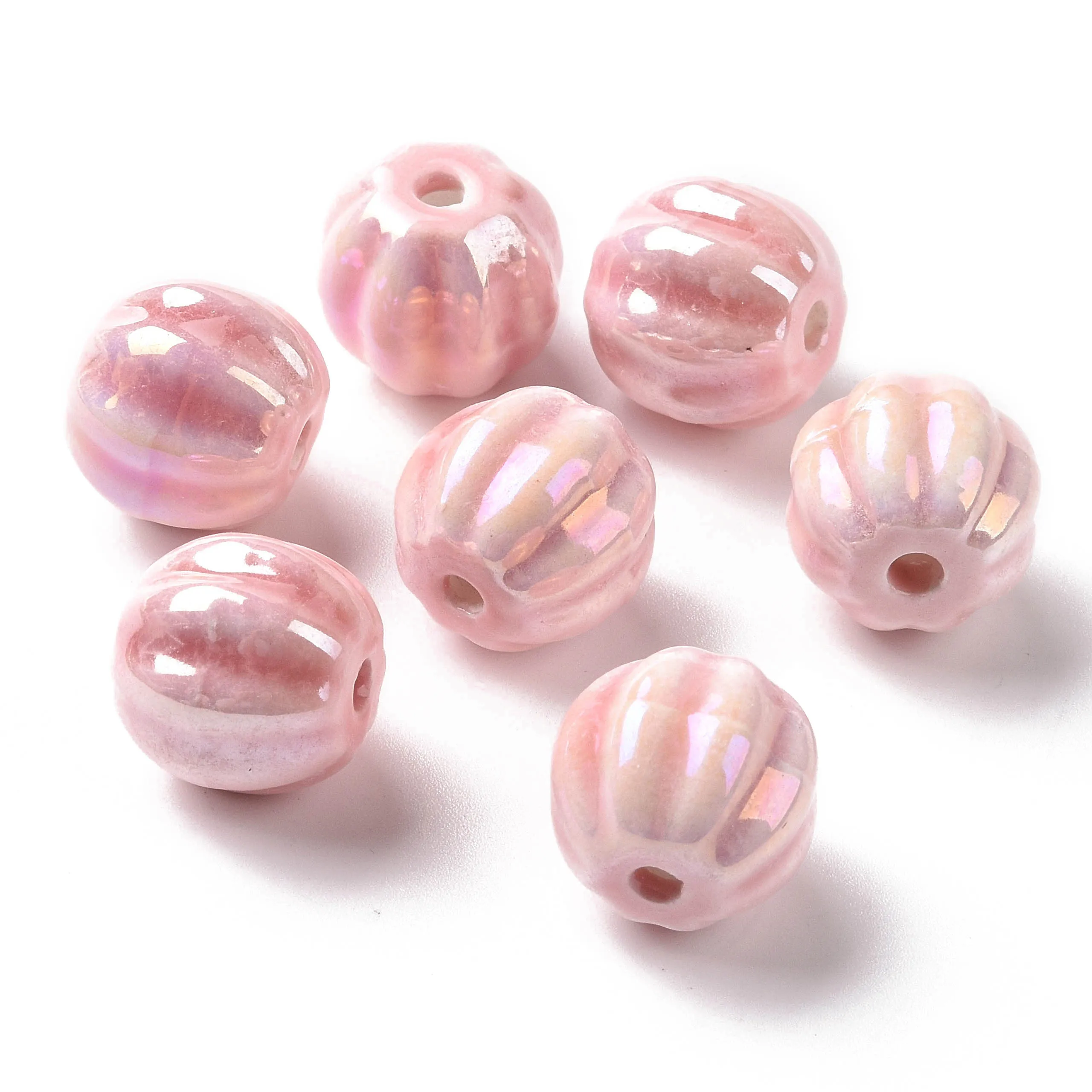 200Pcs Handmade Ceramic Porcelain Beads Pearlized Colorful Pumpkin Spacer Bead Charms For Jewelry Making Necklace Accessories