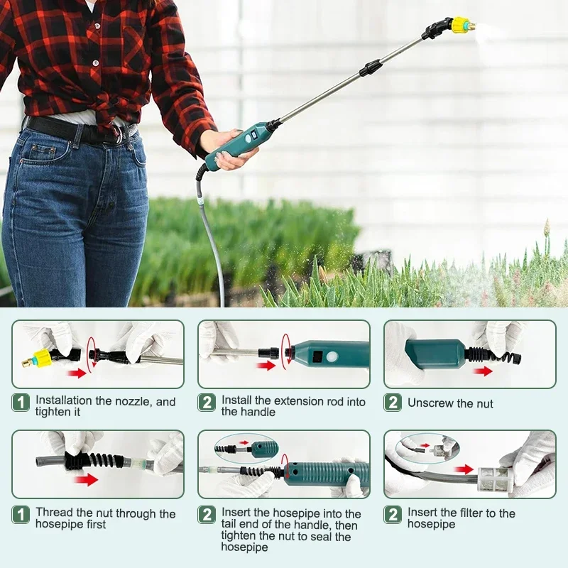 2400mAh High Pressure Electric Garden Sprayer Portable Plant Watering Tool With 3 Mist Nozzles For Lawn Crop Irrigation
