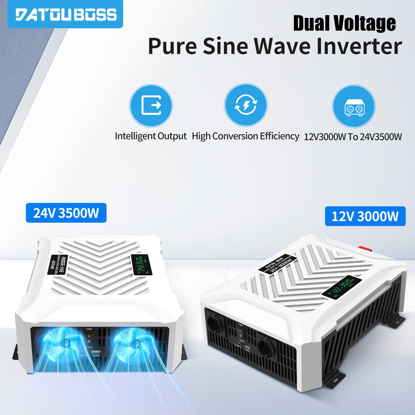 Pure Sine Wave Inverter 3000W 3500W Home Factory Use 12V 24V Ship Modification Real Power Dual Plug EU LED Display sine wave inverter