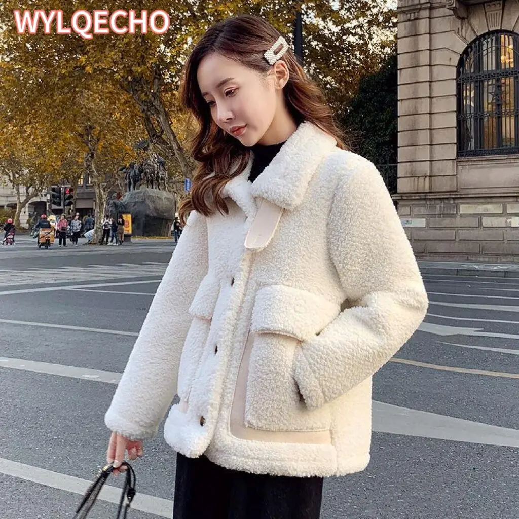 дубленка женская Korean Fashion Thick Wool Jacket 2023 Warm
