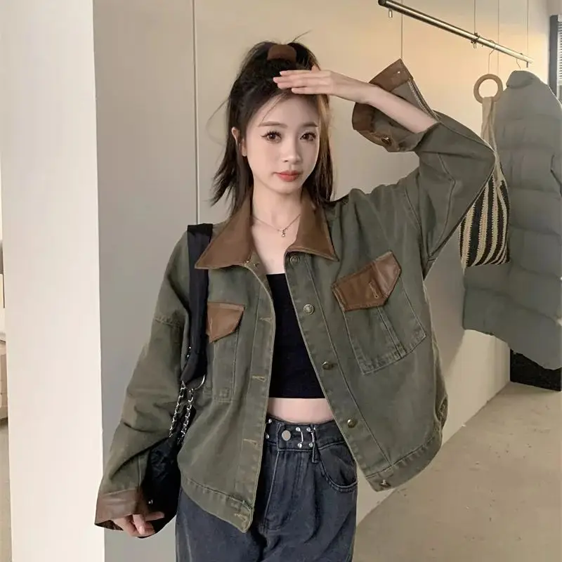 American Retro Denim Short Jacket Spring 2024 Women's Small Stature Appears Slim Versatile With Spicy Girl Contrasting Colors N2