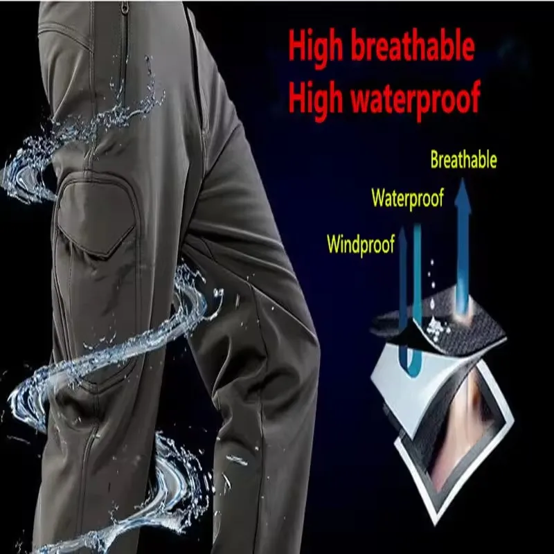 Trekking Fleece Softshell Pants Men Outdoor Tactical Climbing Skiing Hiking Fishing Hunting Waterproof Pants Camouflage Trousers