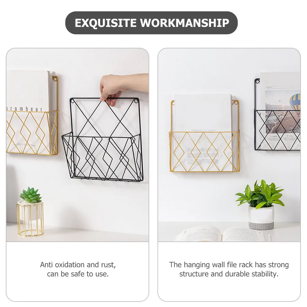 2Pcs 벽걸이형 파일 정리함 홈 오피스 문서 잡지 보관용 견고한 금속 랙 걸이식 파일 홀더 메쉬 디자인