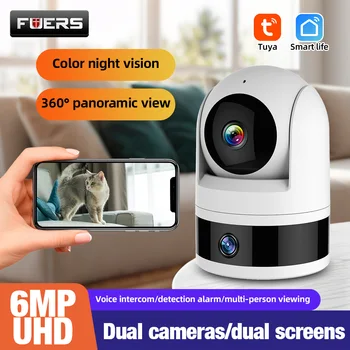 FUERS Dual Lens Tuya Smart Security Camera 3K 6MP Pet Dog Camera Baby Monitor AI Auto Detec Indoor Wireless WiFi IP Mini Camera 1