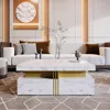 White Coffee Table for Living Room, Modern Square Design with Storage Marbling 4