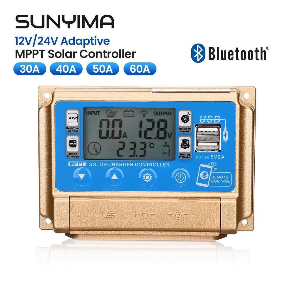 1pcs SUNYIMA 30A 40A 50A 60A Adaptive MPPT Solar Controller with Bluetooth 12V/24V Solar Charge Controller