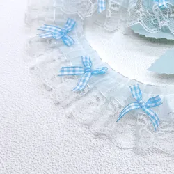 Pink Bow Embroidery Lace Trim - 1 Yard, 5CM Wide for DIY Clothing Decoration (Style2 Blue)