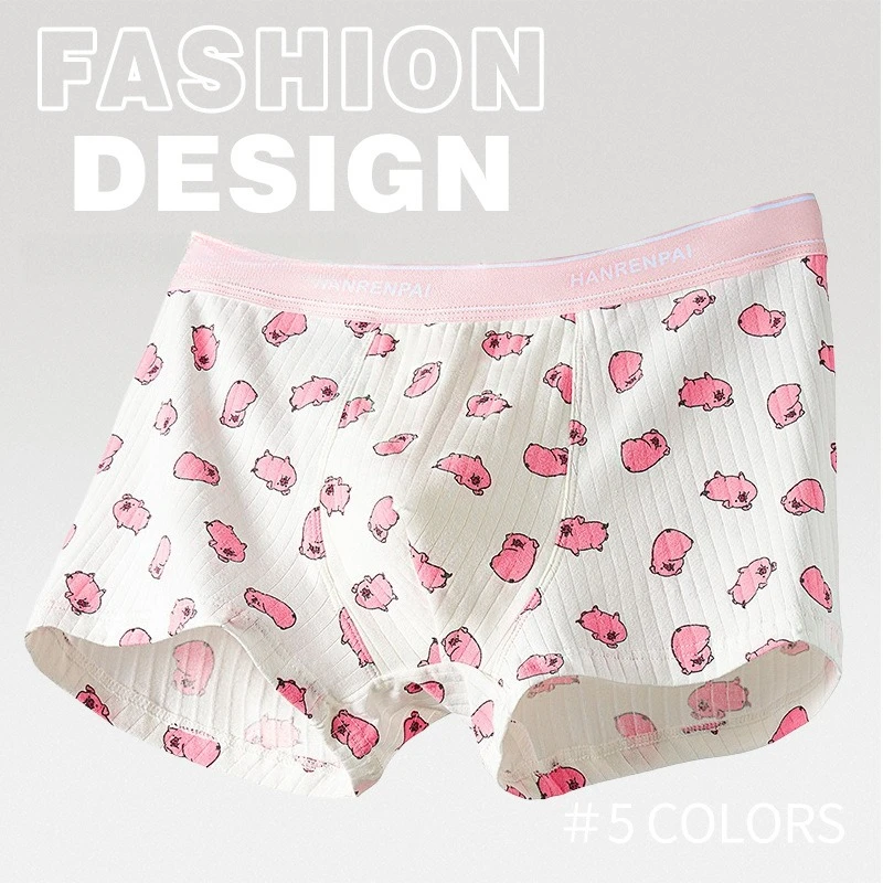 Pink Pig Boys Cotton Cute Flat Boxers Sexy Pouch Panties Briefs Mens Underwear Middle Waist Male Soft Shorts Trunks Underpants