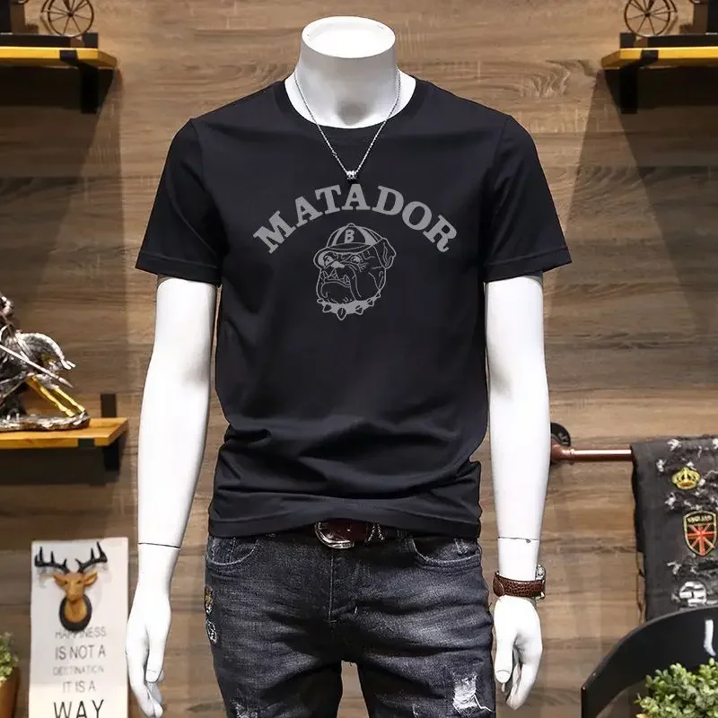 thumbnail image 1 of Camiseta de talla grande para hombre, ropa ajustada de gran tamaño con estampado, cuello redondo ajustado y citas de estilo coreano, camiseta emo informal, 1 of 5