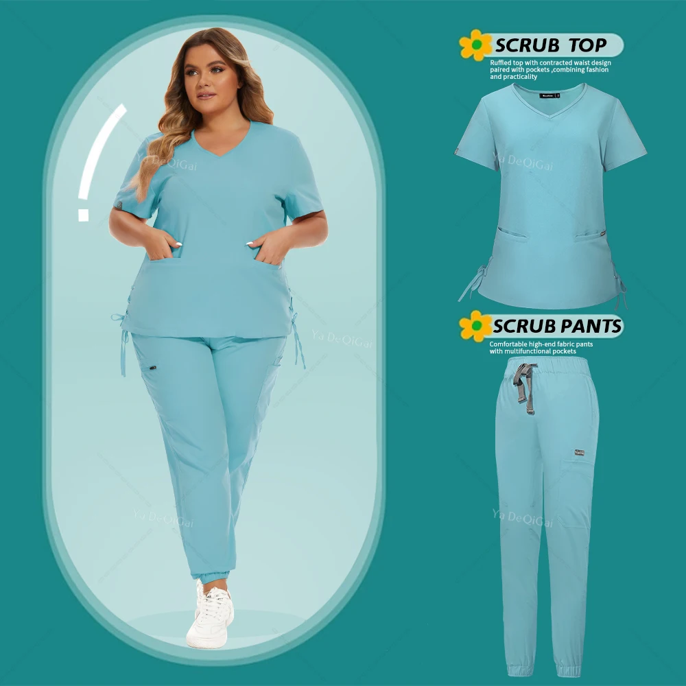 

Womens Oversized Medical Uniform Scrubs Set Nurse Doctor Uniforms Clinical Workwear Stretchy Scrub Top Jogger-Pants With Pockets