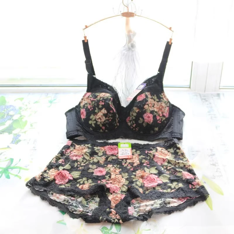 Women's Bra Set Sexy Lace Printed Embroidery Plus Size Full Cup Female Lingerie Suit 34 36 - 48 B C D E F