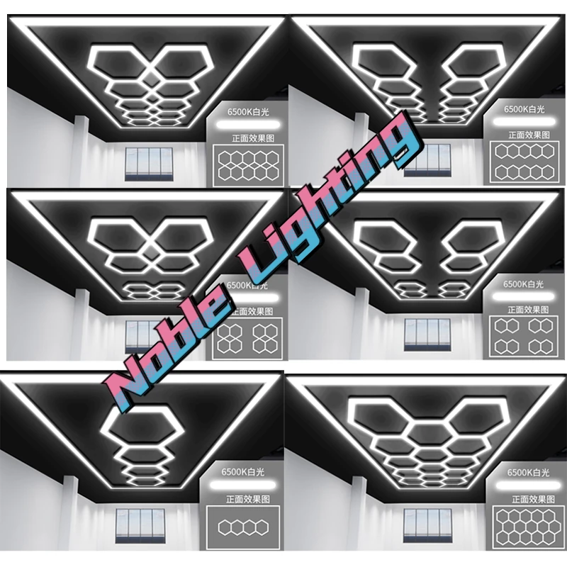 4.8X2.4M Hexagon Garage Lamp 110V 240V Customized  Led Tube Honeycomb Ceiling Lighting For Auto Car Body Repair Led Workshop