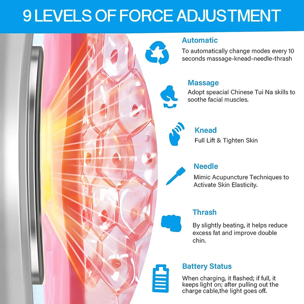 Ems Pulse Face Slimming Device, Double Chin Remover, Facial V Shape Slimming,lifting Vibration Hot Compress Facial Care Massager 2