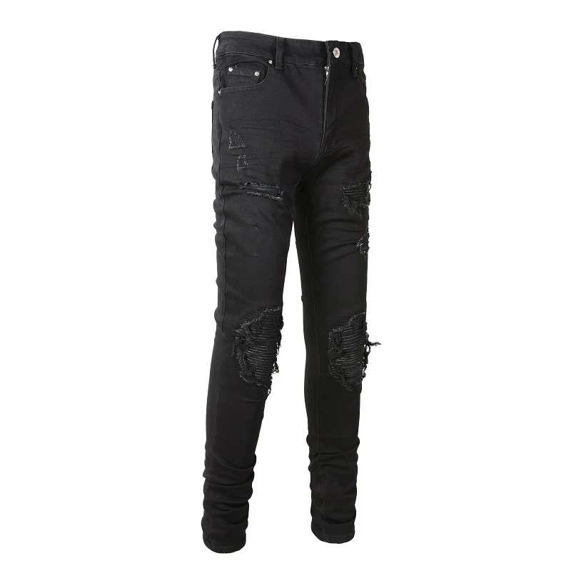 European and American Fashion Jeans 8520 High Street Fashion Brand Street Torn Patch Jeans Slim Stretch Jeans for Men 2