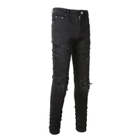 European and American Fashion Jeans 8520 High Street Fashion Brand Street Torn Patch Jeans Slim Stretch Jeans for Men 2