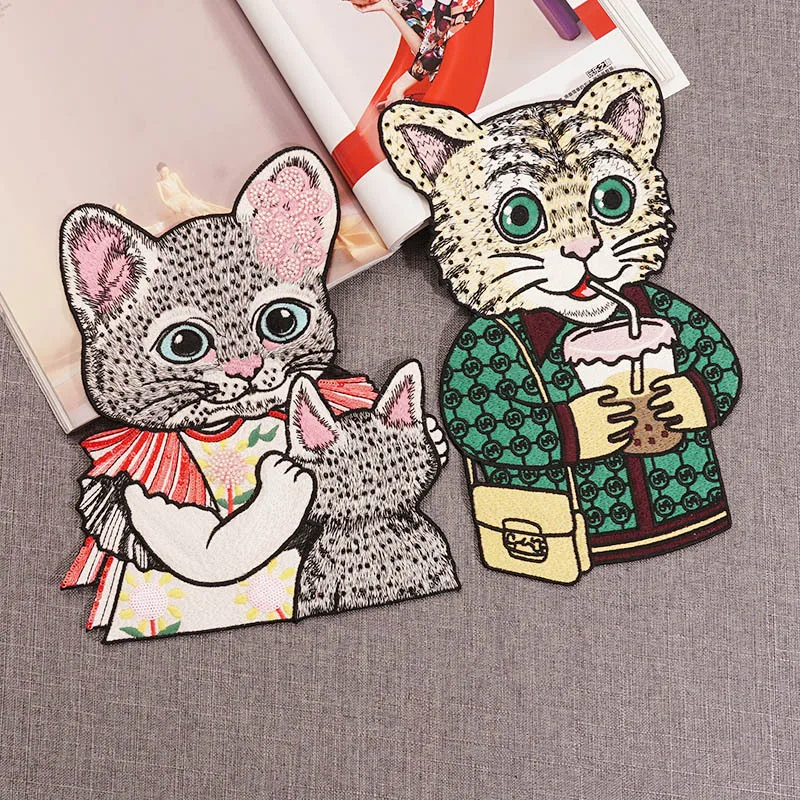 Large embroidery big cats animal cartoon patches for clothing de1542