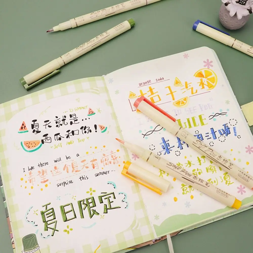 레트로 컬러 캘리그라피 브러시 펜 세트, DIY 스크랩북 공예, 수성 염료 드로잉 마커, 소프트 팁, 양면 펠트 팁 펜