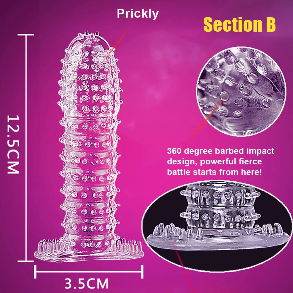Spike Penis Sleeve Reusable Condoms Sex Toys for Men Delay Ejaculation G Spot Stimulation Safer Contraception Cock Ring Extender 3