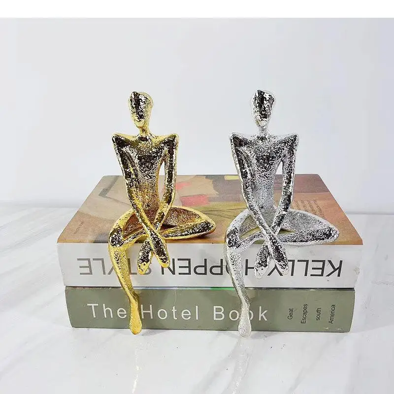 

Позолоченные/серебряные сидячие абстрактные фигурки, статуя, украшение для стола, персонаж, чугунная скульптура, украшения, Современный домашний декор