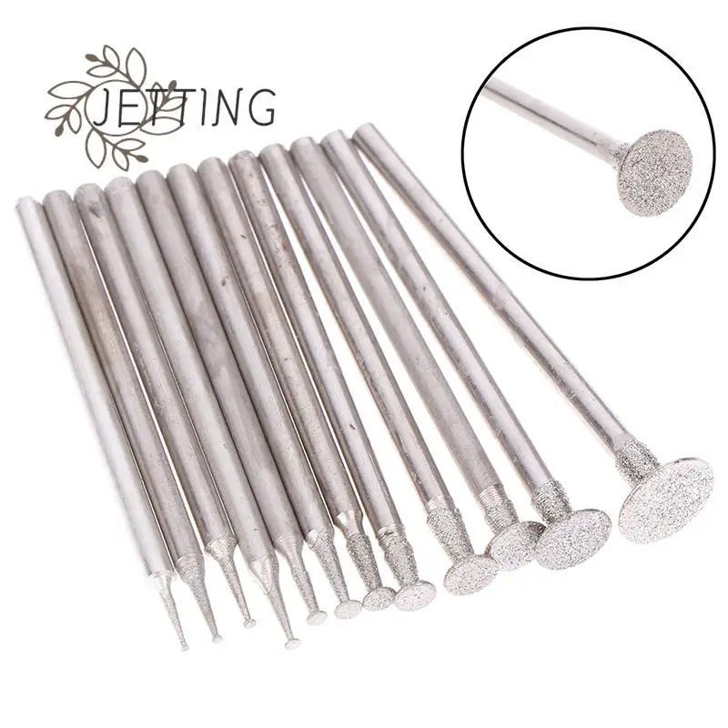 

12Pcs 2.3 Shank Diamond Grinding Head Burr Needle Carving Polishing Engraving Glass Jade Stone Drill Bit Rotary Set