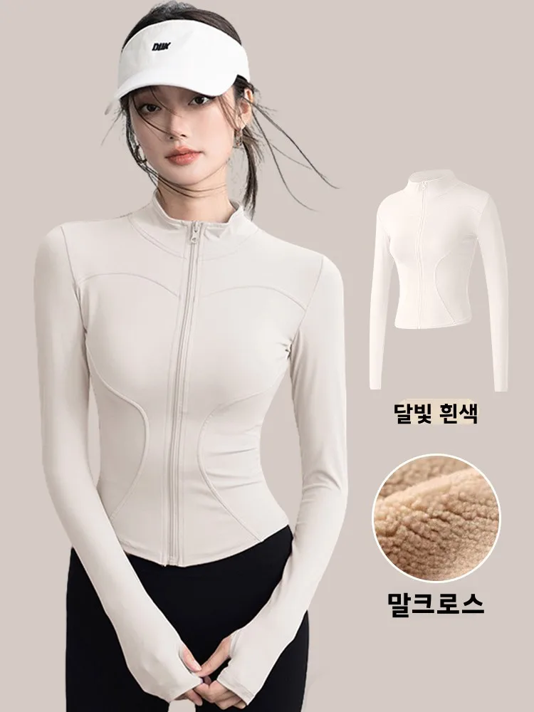 여성용 후드 재킷 스탠드 칼라 두꺼운 야외 러닝 사이클링 등산 오픈 가디건 코트 슬림 효과 가을 겨울