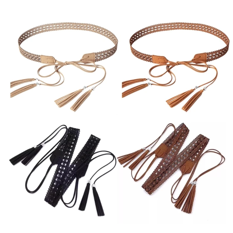 

Women Skinny Belt Exquisite Western Tie Belt with Tassels Cowboy