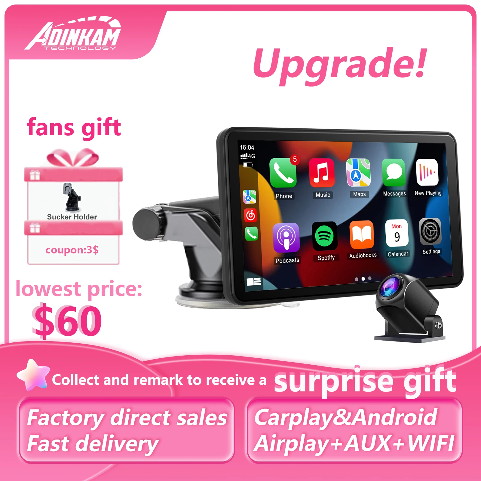 

Universal 7inch Car Radio Multimedia Video Player Wireless Carplay And Wireless Android ADINKAM Auto Touch Screen Multimedia MP5