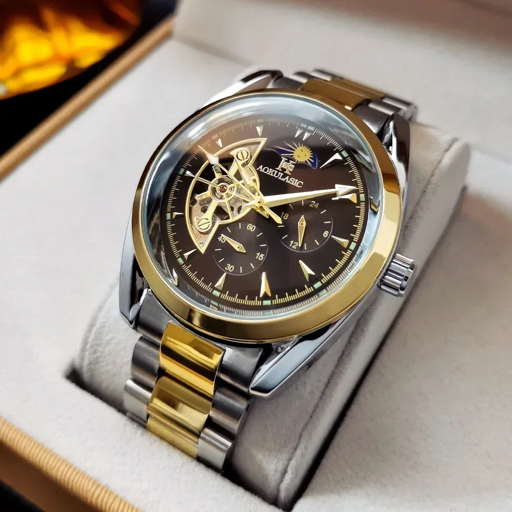 

Новинка 2022, мужские светящиеся водонепроницаемые многофункциональные автоматические механические часы с Луной и звездами для мужчин и студентов