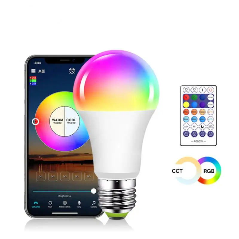 Bluetooth Smart Light Bulb E27 120V 240V RGB LED Lamp Neon Lamp Spotlight Lighting Colorful Changing Remote Control Timer Bulb