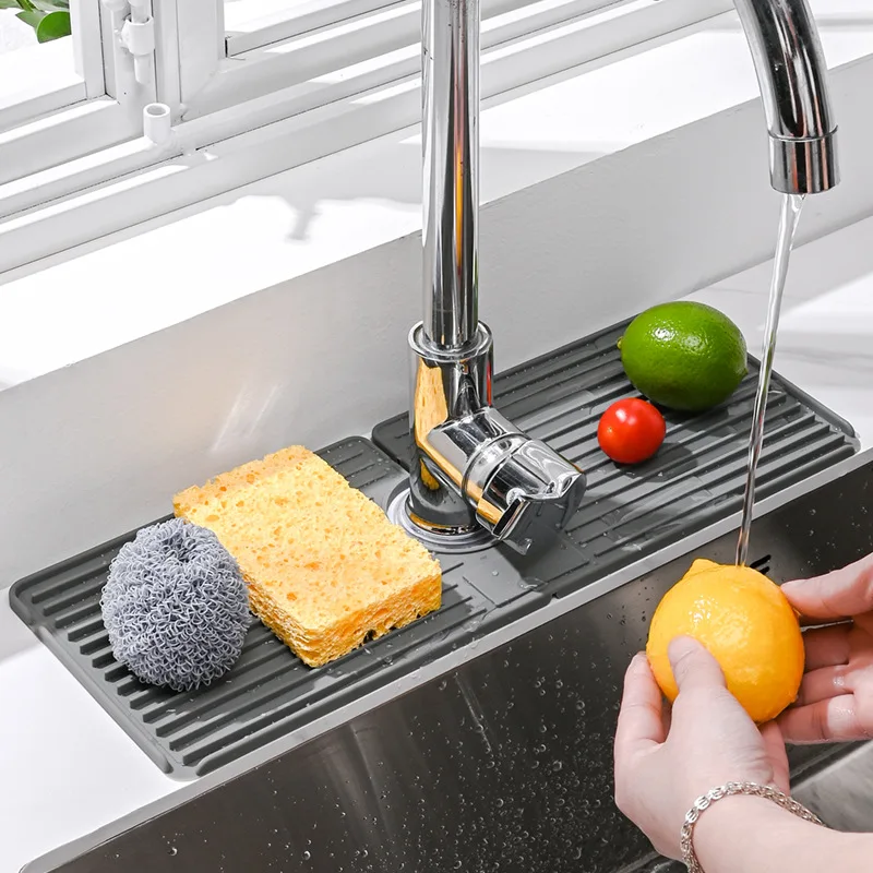 Kitchen Silicone Faucet Absorbent Mat, Sink Splash Guard, Drain Pad, Countertop Protector, Bathroom
