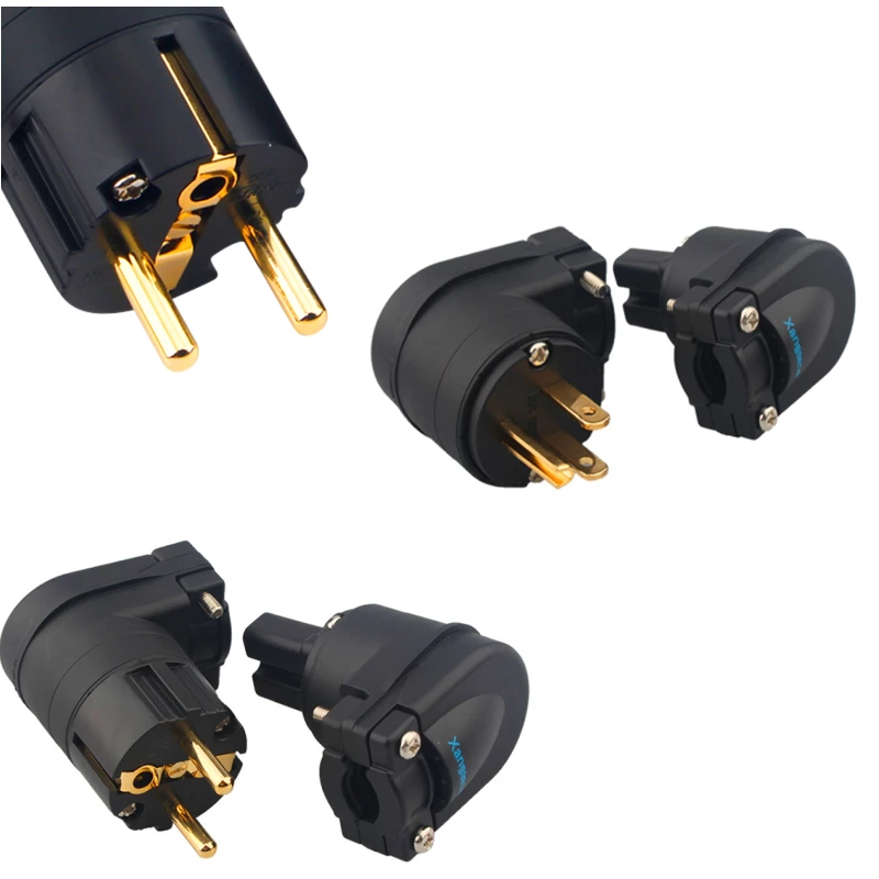 L shaped Gold Plated Copper EU / US /AU Power Plug HiFi Audio AC Power Cord Plug 15A IEC Plug