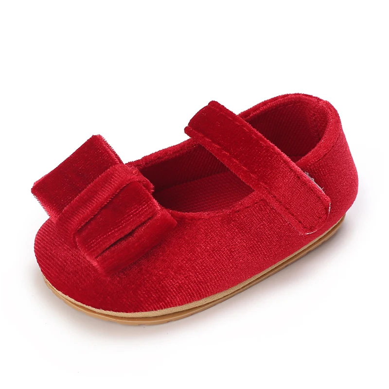 Spring and Autumn Newborn Flat Shoes Cute Velvet Bow Princess Shoes Soft Sole Anti slip First Step Shoes for Girls baby shoes soft sole shoes
