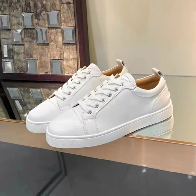 Luxury Brands Black Genuine Leather Red Bottoms High Tops Shoes For Men's Casual Flats Loafers Women's City Game Tennis Sneakers