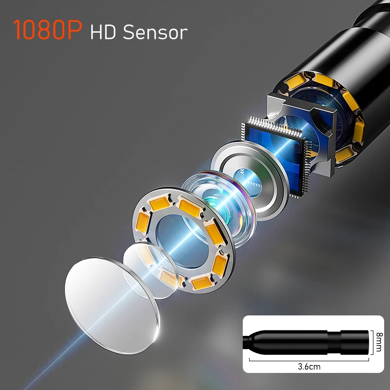1-30m 4.3인치 IPS 산업용 내시경 카메라 8mm 1080P HD IP67 방수 보어스코프 검사 카메라 배관 자동차 하수구용