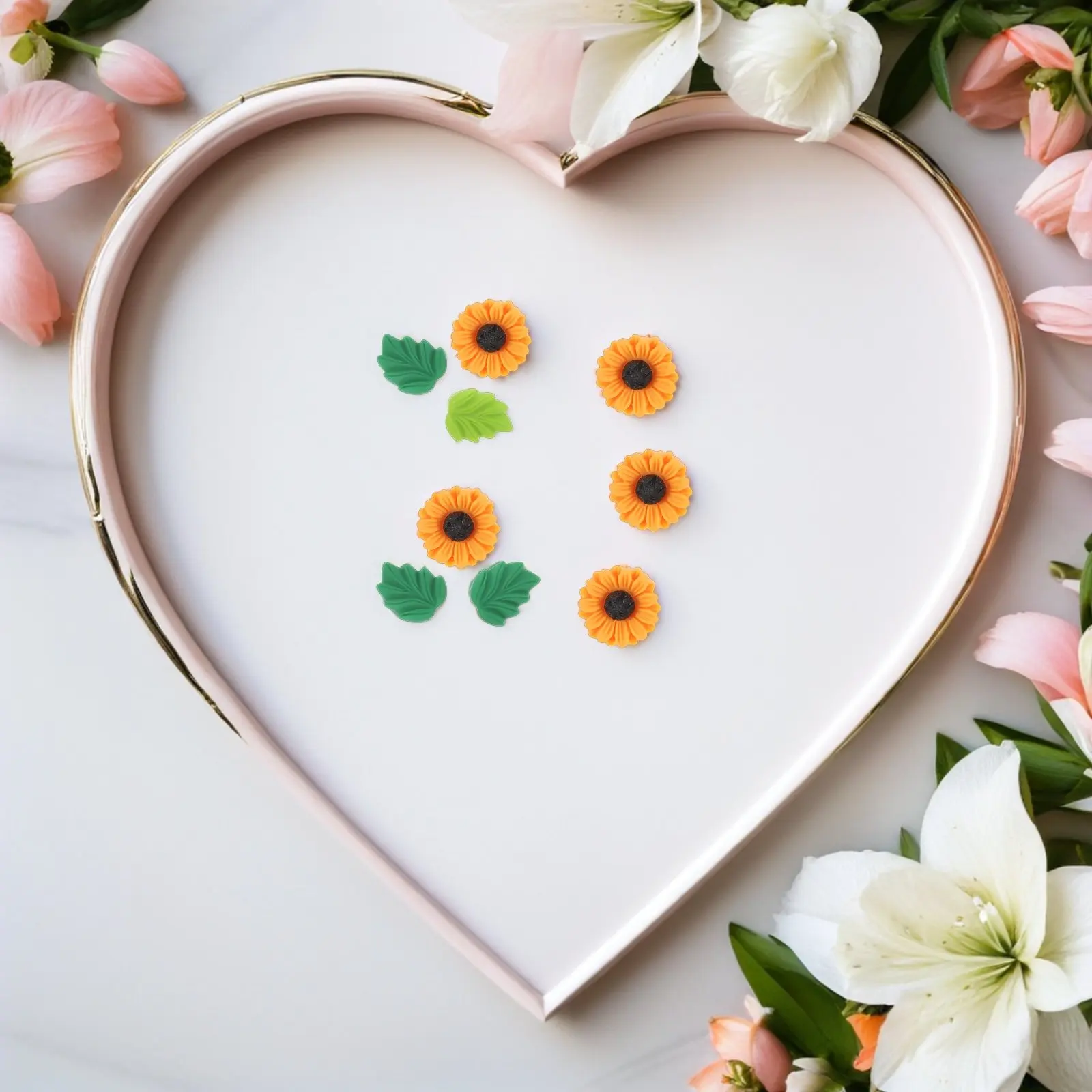 40Pcs 해바라기 잎 푸시 핀 꽃 압정 수지 장식 게시판 코르크 보드 사무실 메시지 사진 포스터