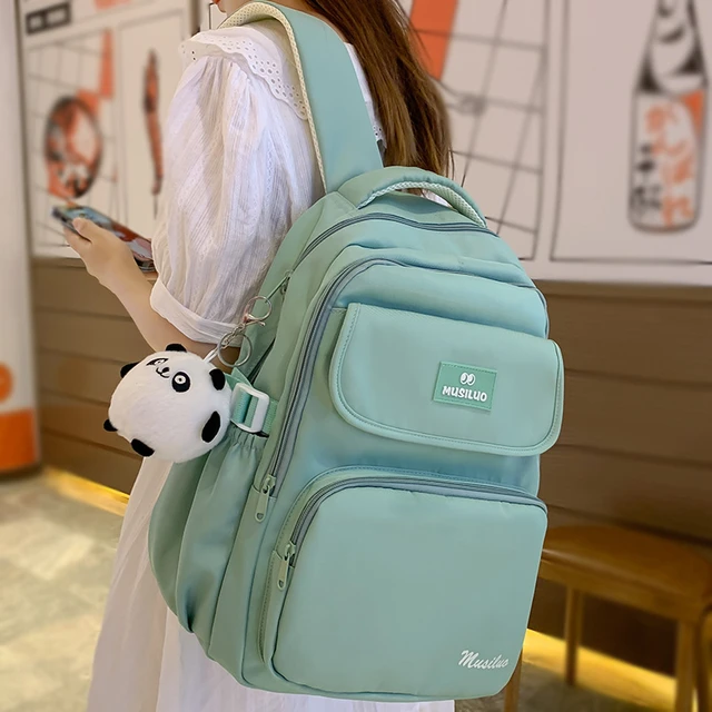 Mochila verde para mujer, bolsa de viaje para chica, mochila para portátil,  mochilas escolares de nailon para mujer, a la moda - AliExpress