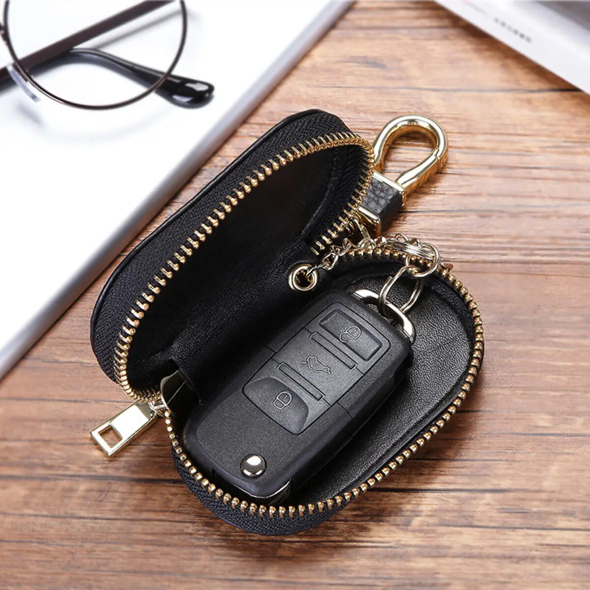 Cowhide Car Key Holder Case Genuine Leather Men Women Key Protective Case Universal Housekeep Keychain Mini Wallet Coin Pouch