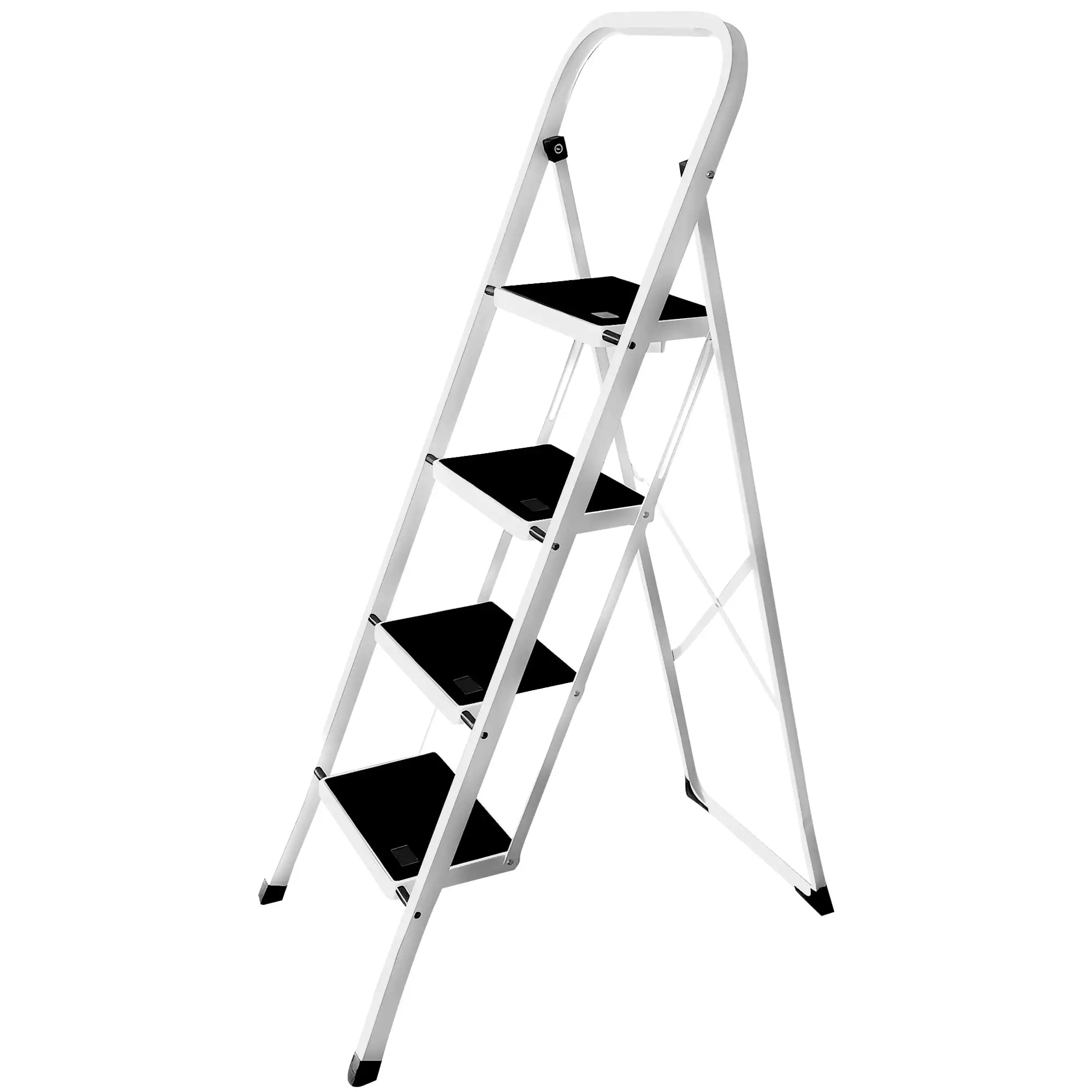

HONGGE Folding 4 Step Ladder Portable Step Stool with Wide Anti-Slip Platform and Foot Mats, Black