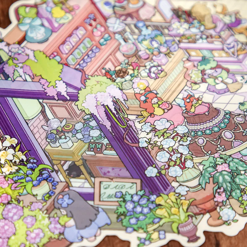 Mr.Paper 3Pcs/Pack 빈티지 동화 바이올렛 향수 보석 가게 시리즈 3D 디오라마 스티커 초대형 사이즈 DIY 핸드북 릴리프