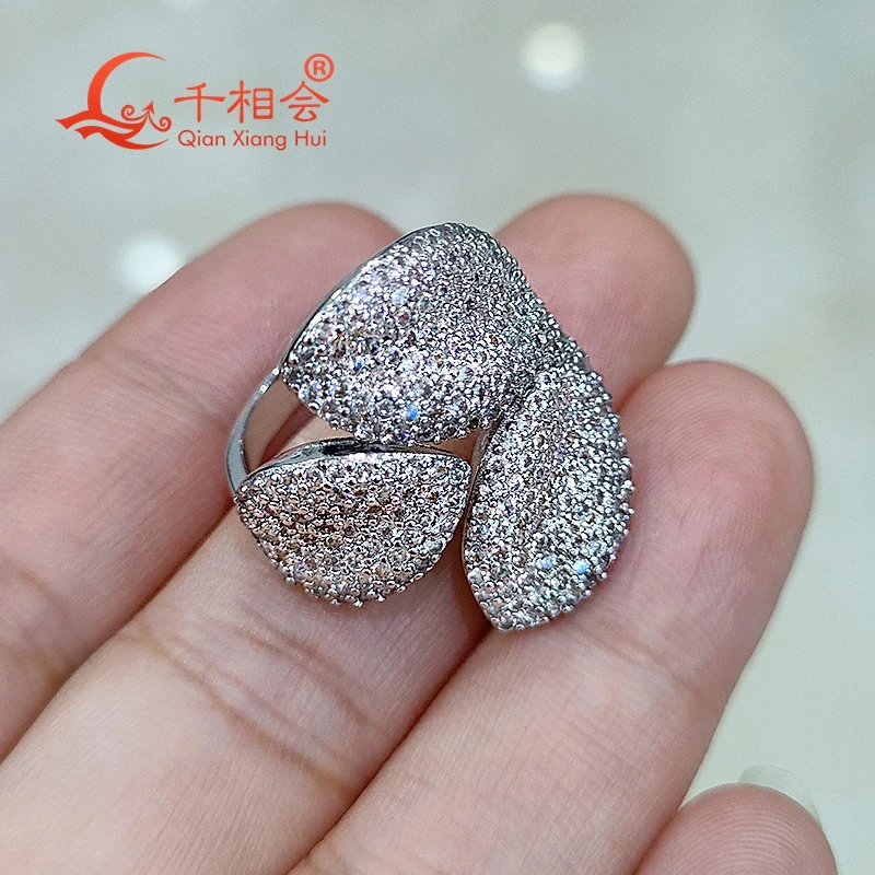 21*23.7mm Three big leaves Sterling 925 Silver hip hop round Moissanite Ring Men women Diamonds Male fine Jewelry new three edged chamfering knife deburring chamfer trimming except thorn round trimming male scraper electric reamer tool
